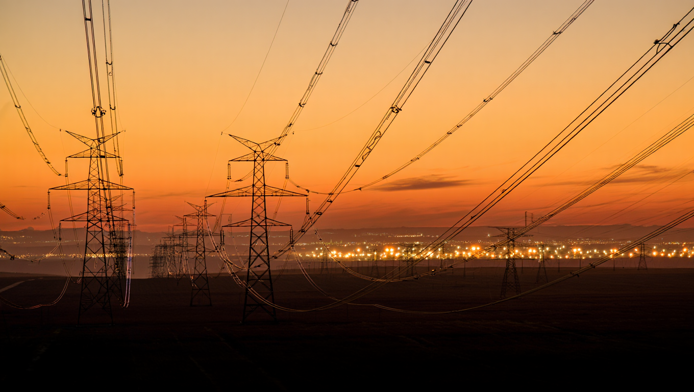 Aerial view of electrical transmission grid