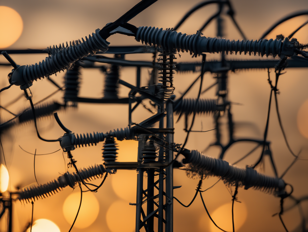 High-voltage transmission tower and power lines