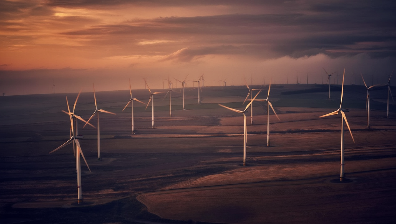 Wind turbines on rolling terrain