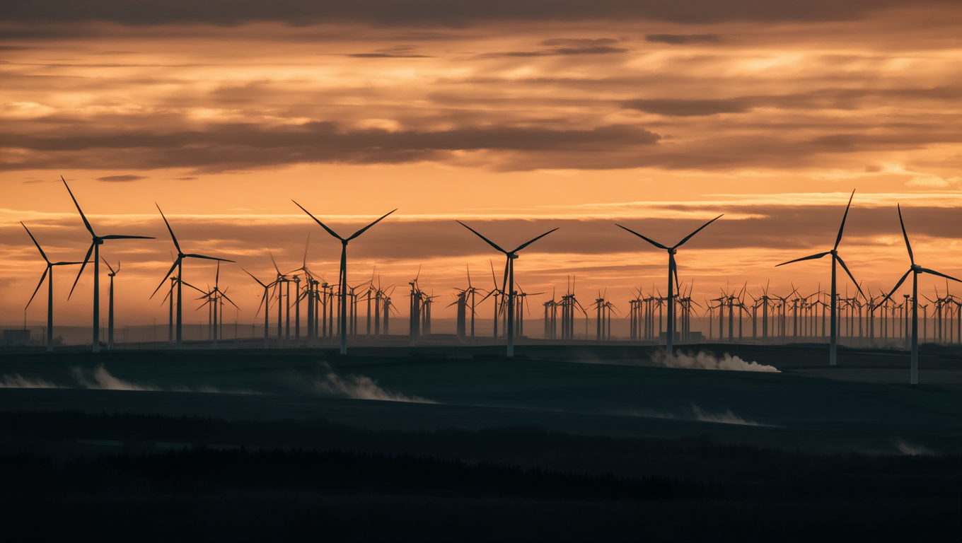 Wind farm at sunset